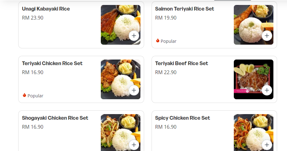 SIM JAPANESE CUISINE RICE SETS PRICES