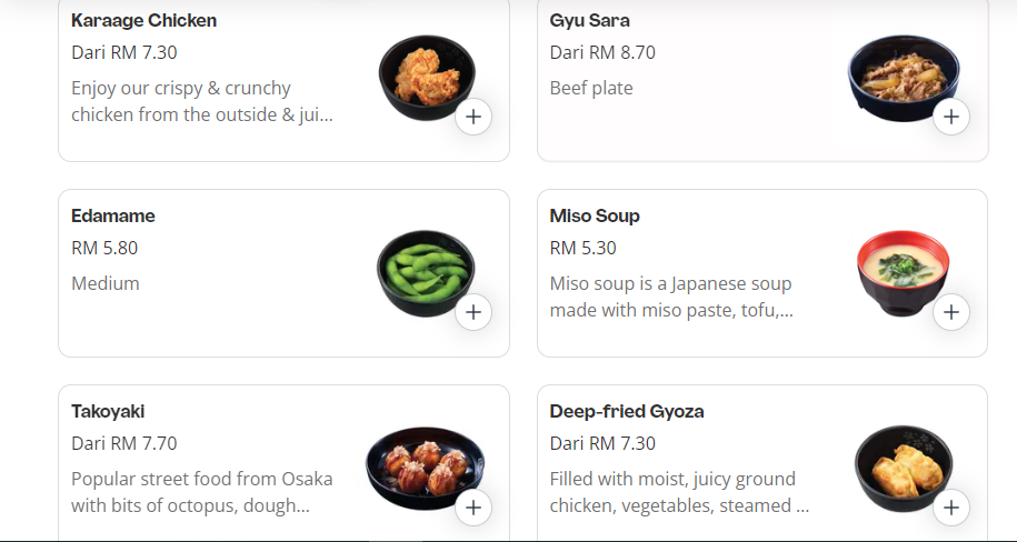 SUKIYA A LA CARTE PRICES