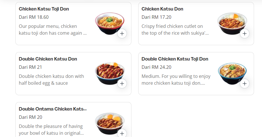 SUKIYA CHICKEN KATSU DON PRICES