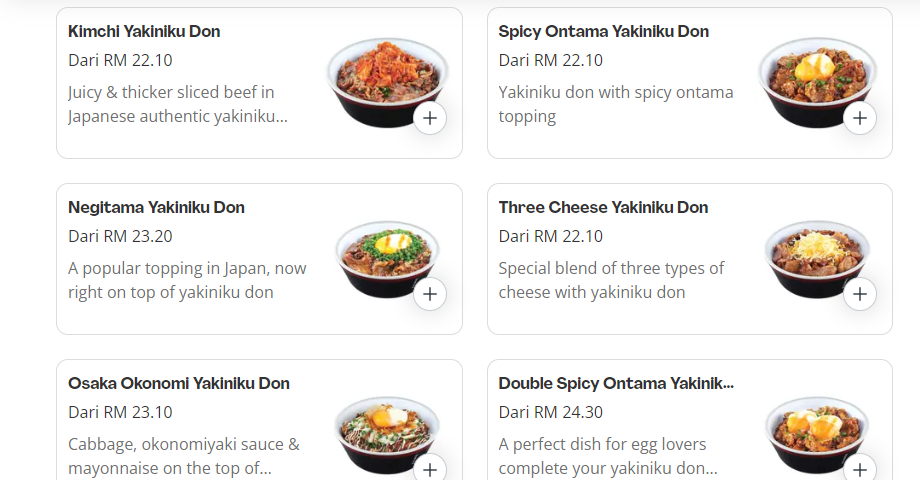 SUKIYA YAKINIKU DON PRICES