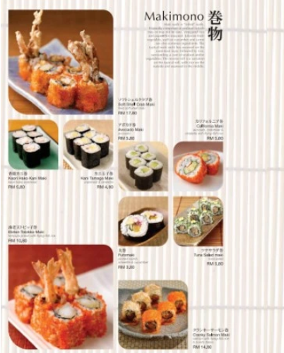 SUSHI ZANMAI MAKIMONO PRICES