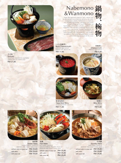 SUSHI ZANMAI NABEMONO & WANMONO PRICES