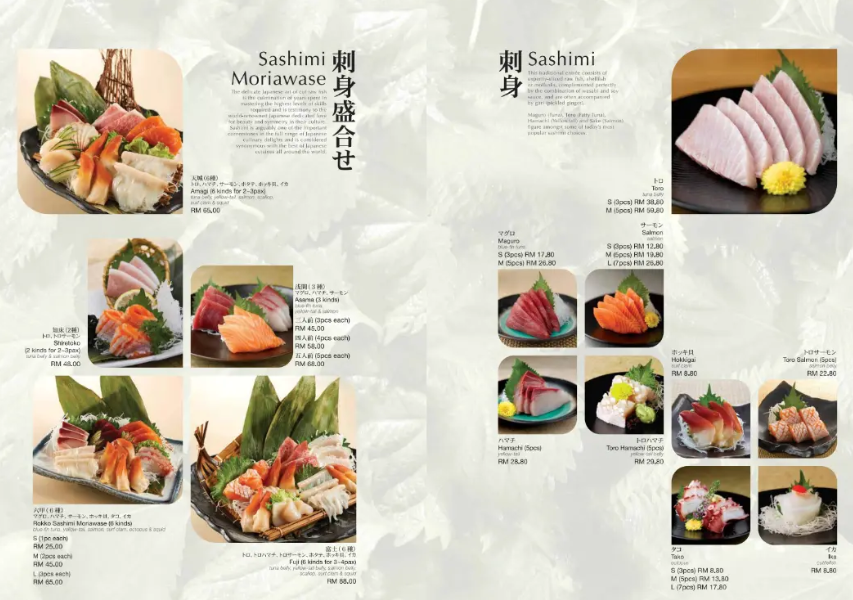 SUSHI ZANMAI SASHIMI MORIAWASE PRICES