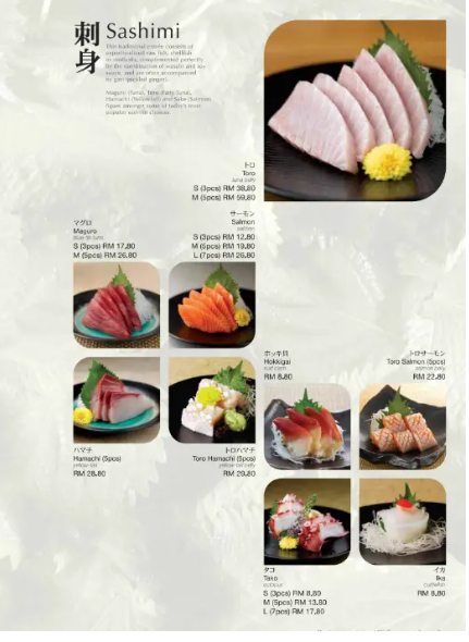 SUSHI ZANMAI SASHIMI PRICES