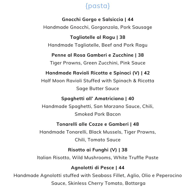 TRATTORIA DACRISTIAN PASTA PRICES