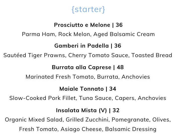 TRATTORIA DACRISTIAN STARTER & SOUP MENU WITH PRICES