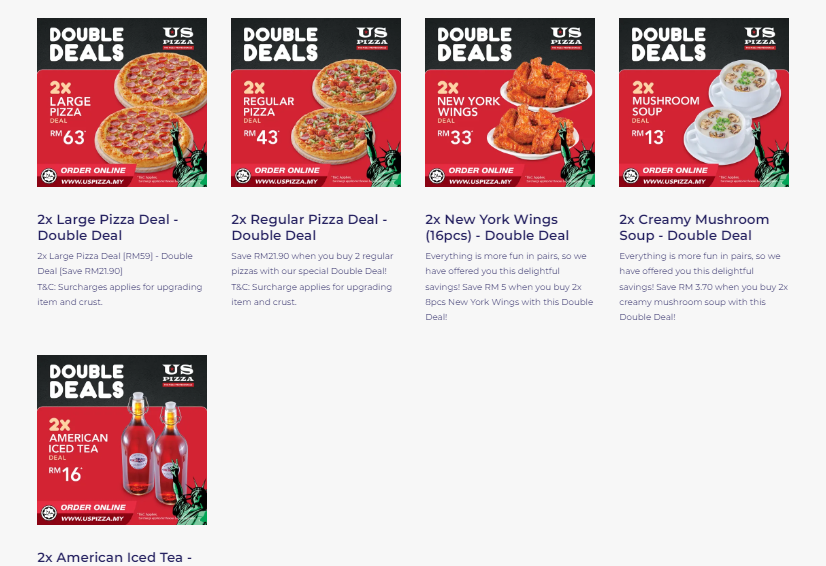 US PIZZA DOUBLE DEALS MENU PRICES