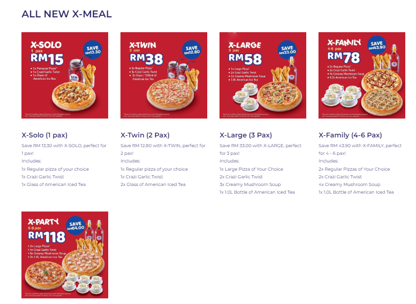 US PIZZA NEW X-MEAL MENU