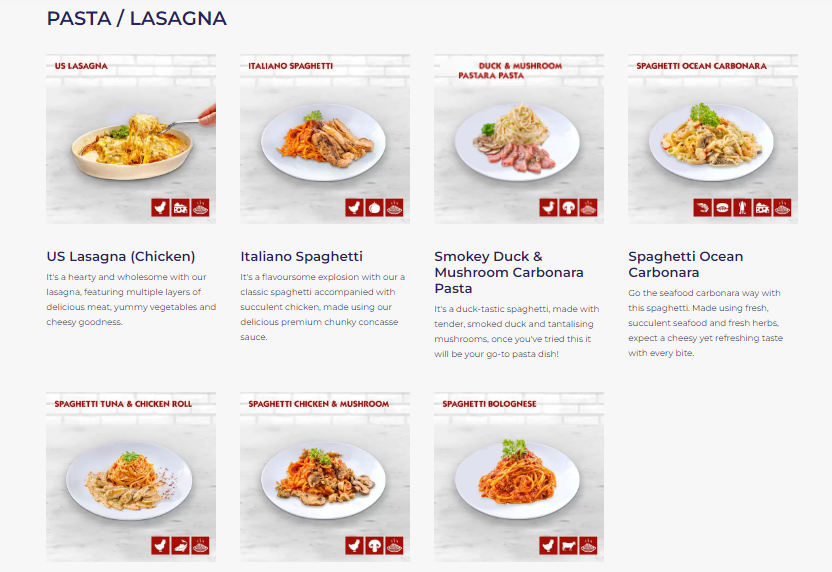 US PIZZA PASTA & LASAGNA PRICES