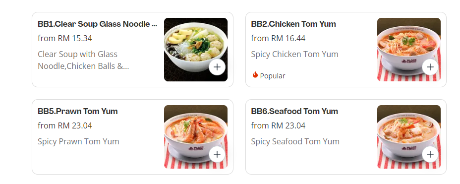 BLACK CANYON THAI TOM YUM & GREEN CURRY PRICES