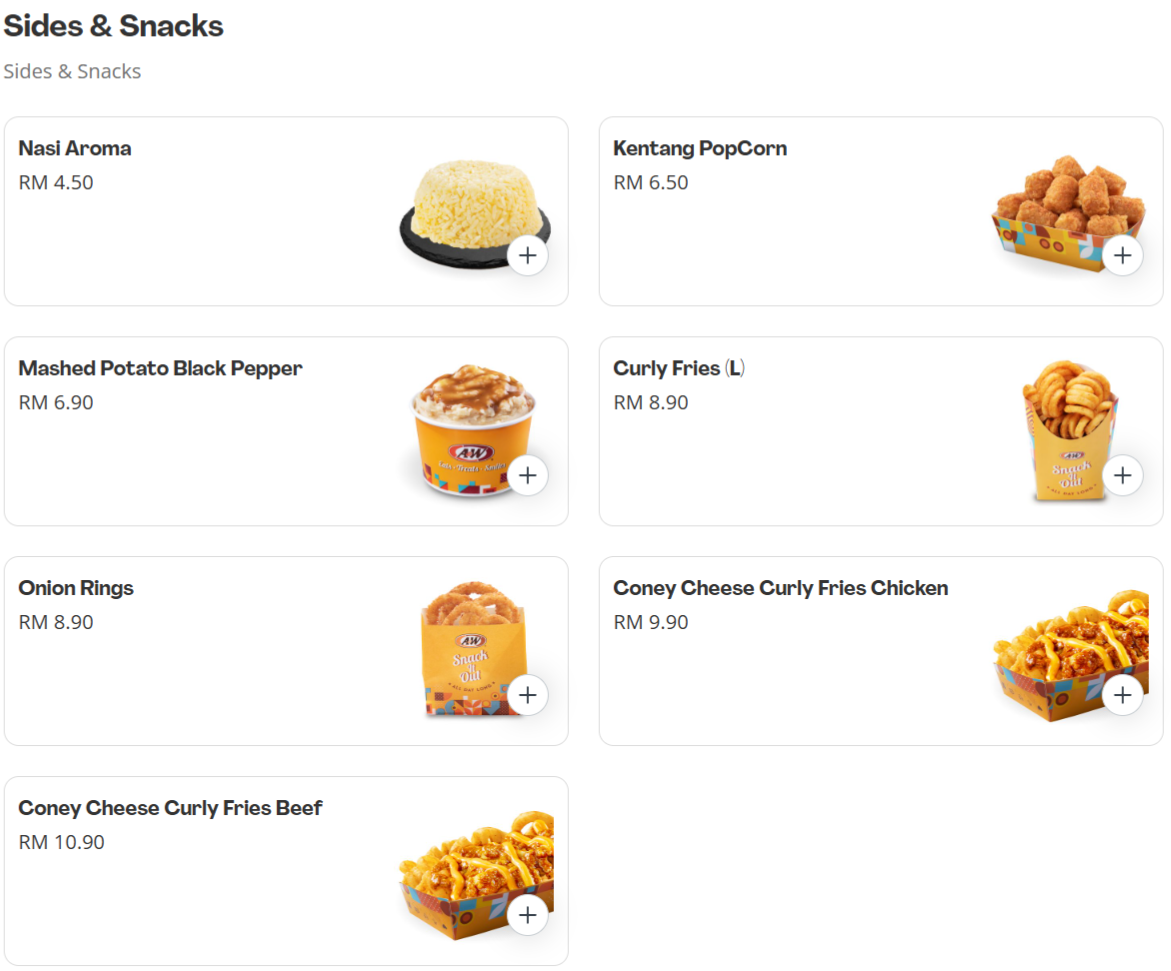 A&W Sides & Snacks Menu Prices