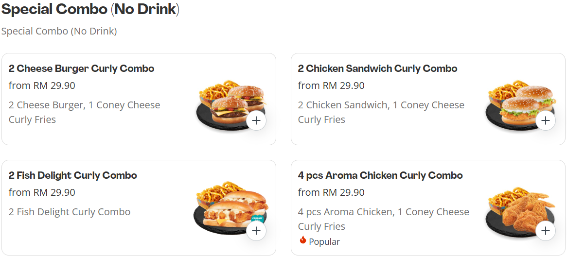 A&W Special Combo (No Drink) Menu Prices