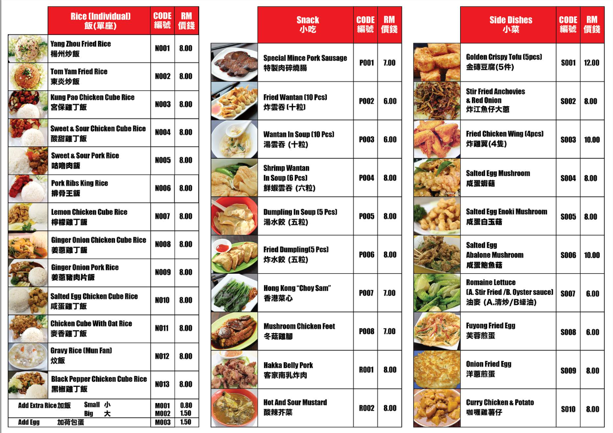 Big Big Wantan Rice Menu Prices