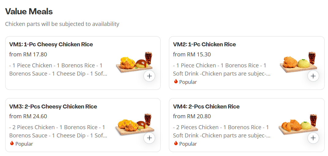 Borenos Fried Chicken Value Meals Menu Prices