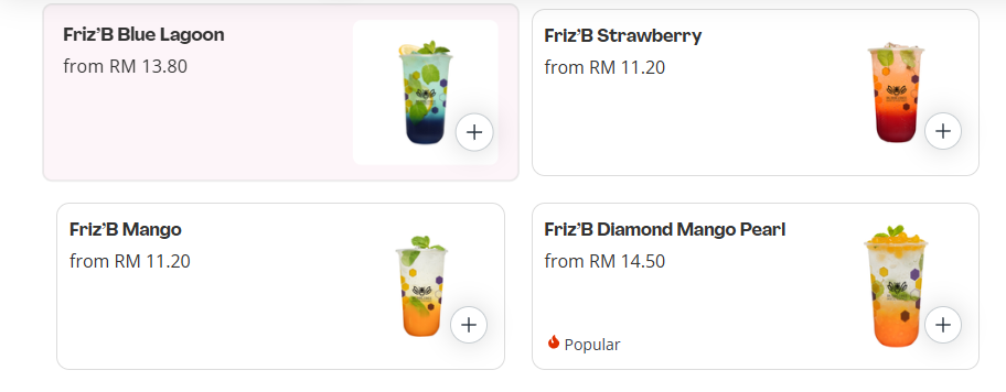 Bubblebee Refreshing Series Menu Prices