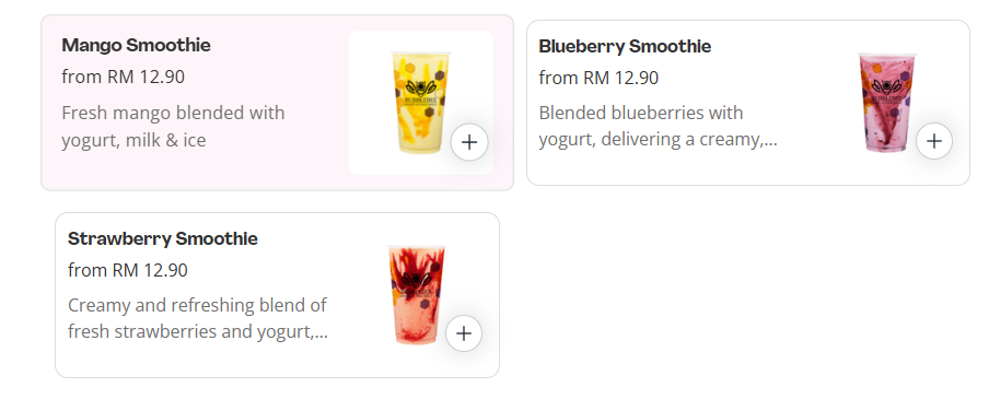 Bubblebee Smoothies Menu Prices