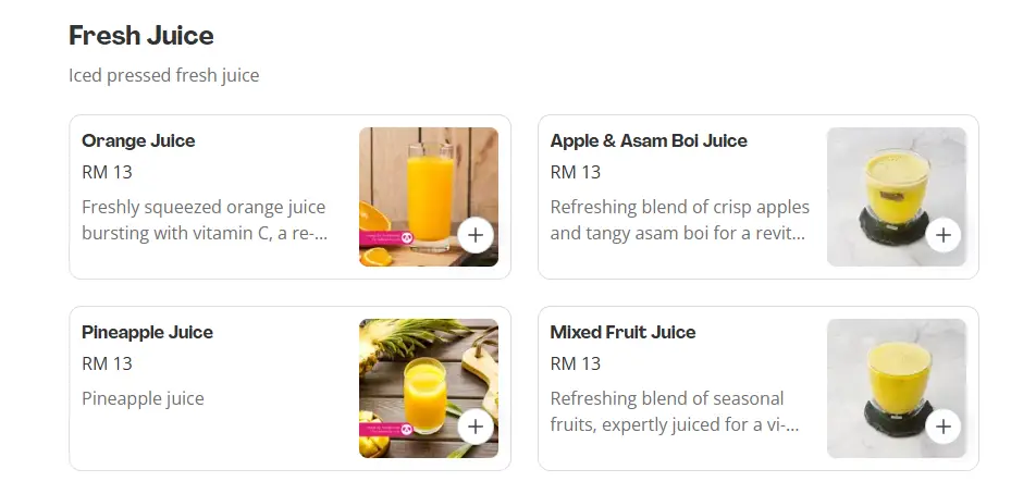 Bukku Cafe Fresh Juice Prices