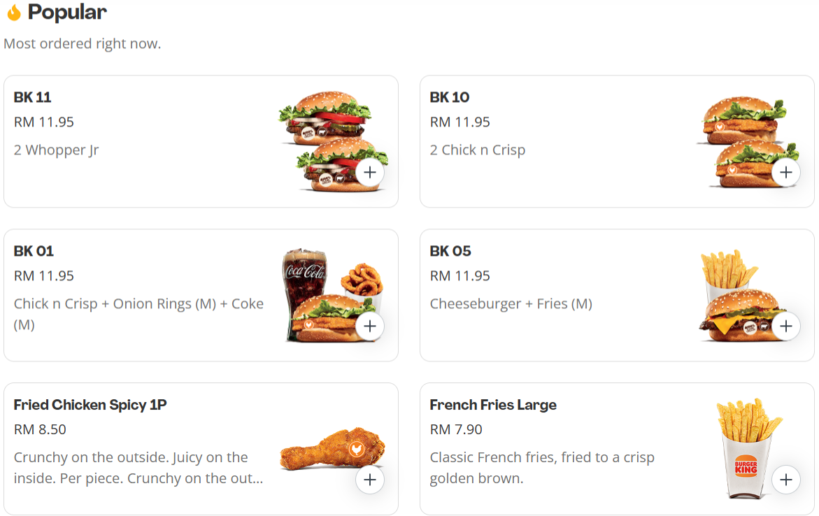 Burger King Popular Menu Prices