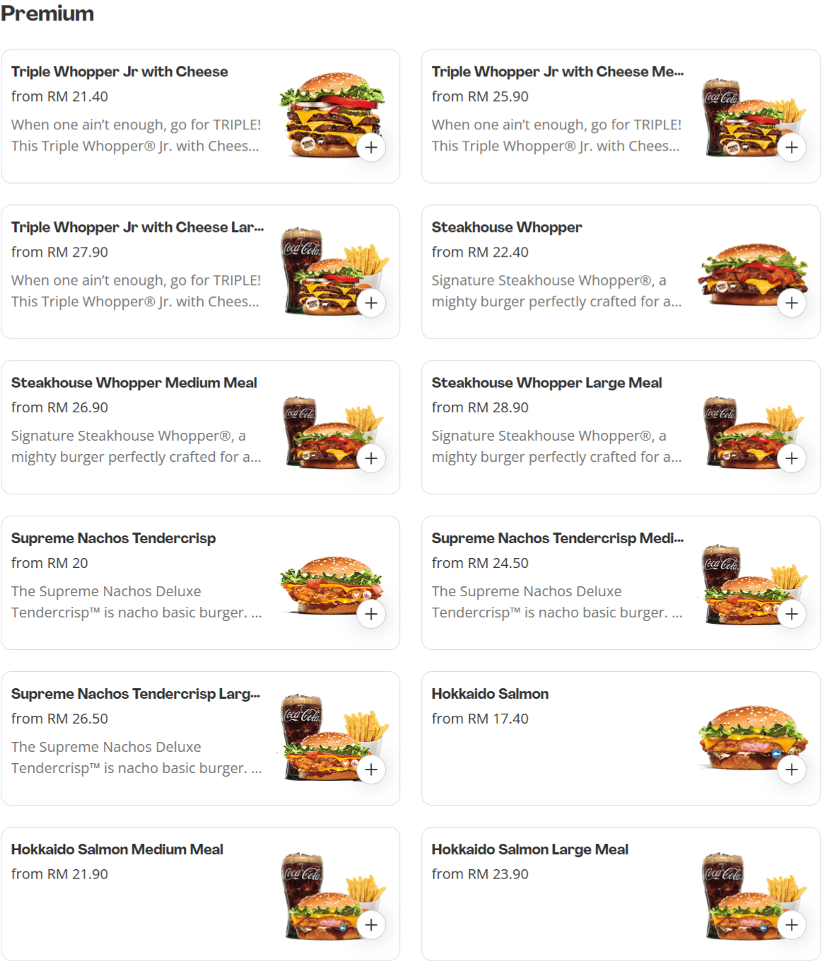 Burger King Premium Menu Prices