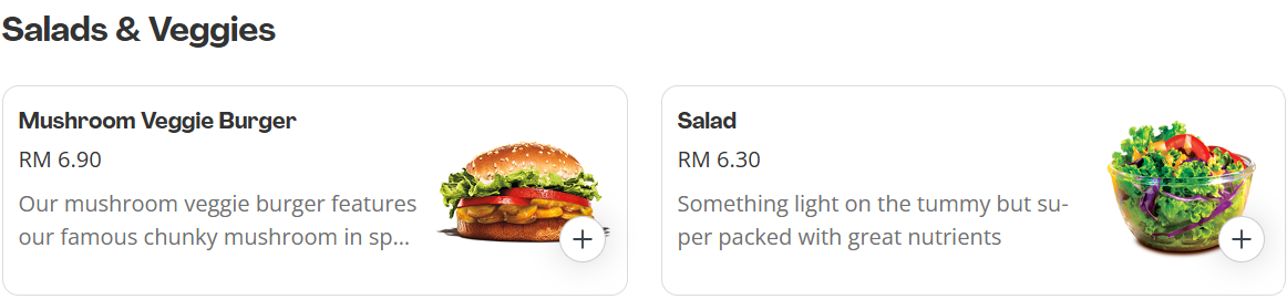 Burger King Salads & Veggies Menu Prices