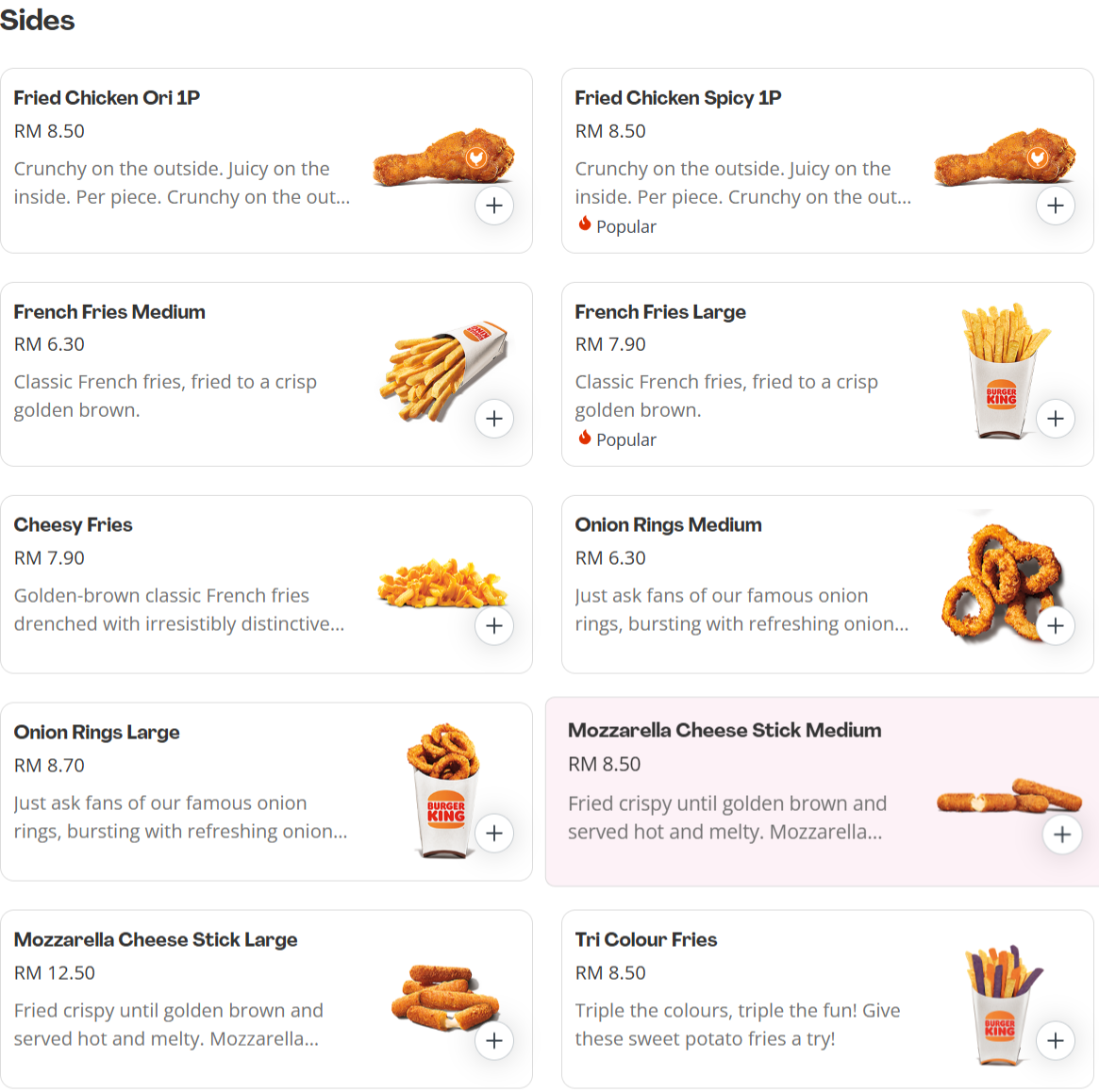 Burger King Sides Menu Prices