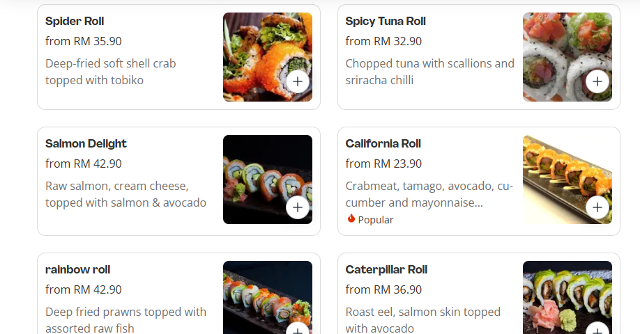 Burger & Sushi Specialty Rolls Menu Prices