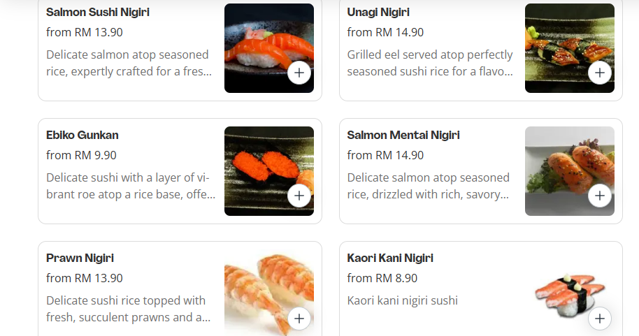 Burger & Sushi-Sushi Nigiri Menu Prices