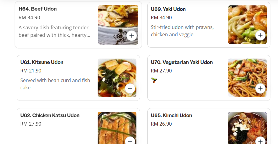 Burger & Sushi Udon Menu Prices