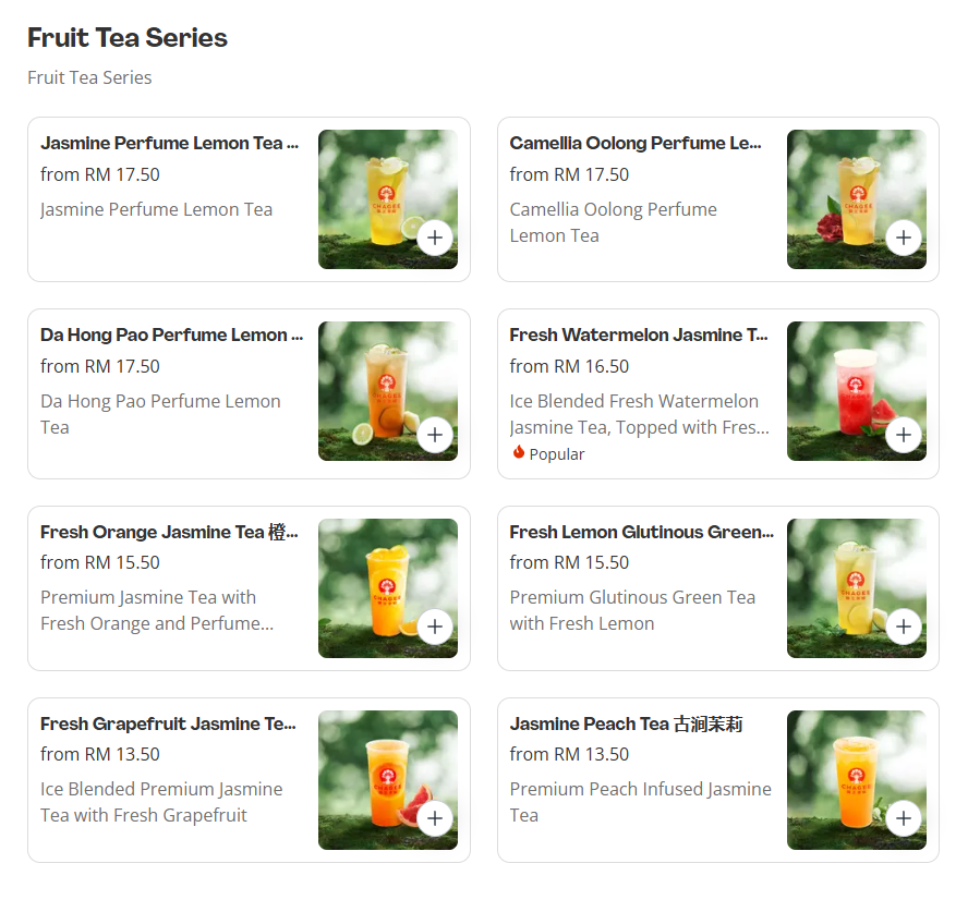 ChageeMy 霸王茶姬 Fruit Tea Series Prices