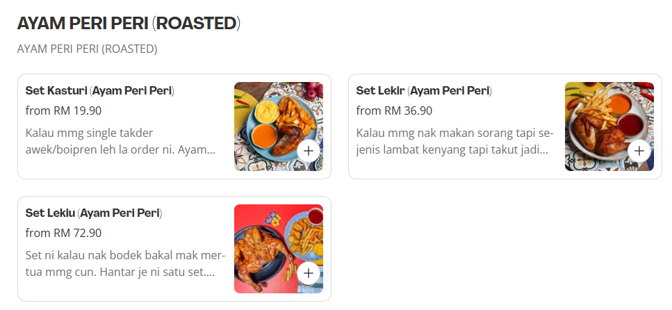 Chicken Royale Ayam Peri Peri (Roasted) Menu Prices