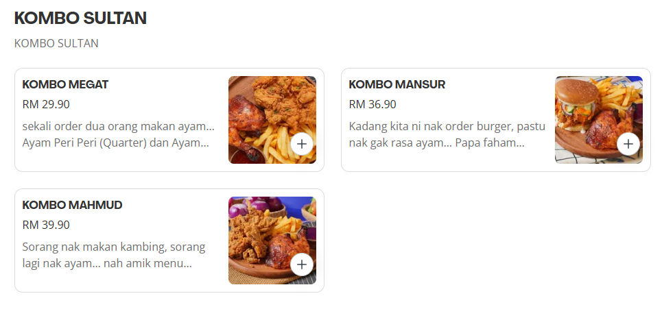 Chicken Royale KOMBO SULTAN Menu Prices