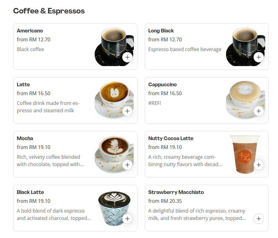 Chizu Coffee & Espressos Prices