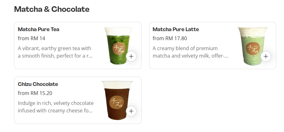 Chizu Matcha & Chocolate Menu Prices