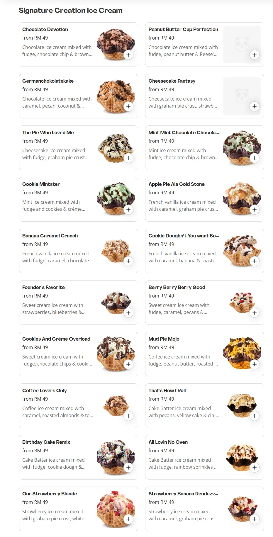 Cold Stone Signature Creation Ice Cream Menu Prices