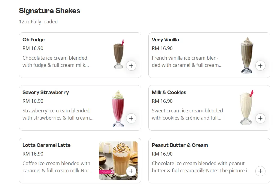 Cold Stone Signature Shakes Prices