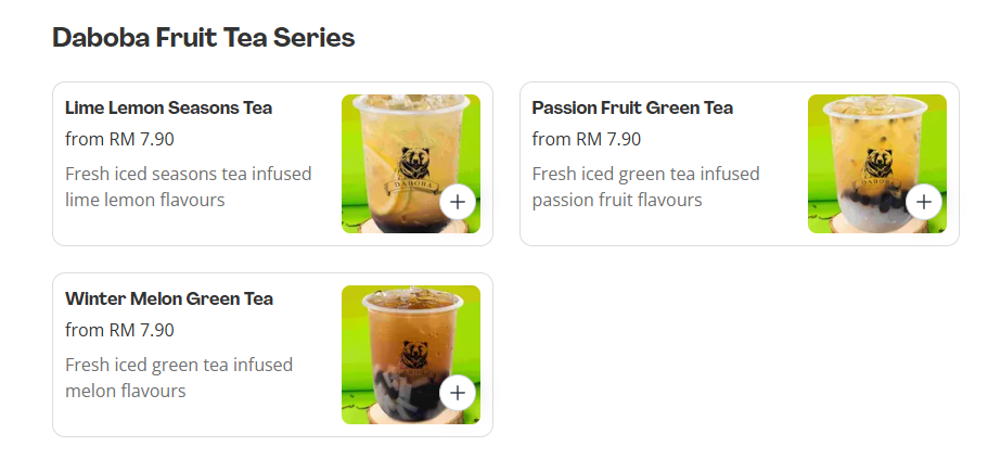 Daboba Fruit Tea Series Prices