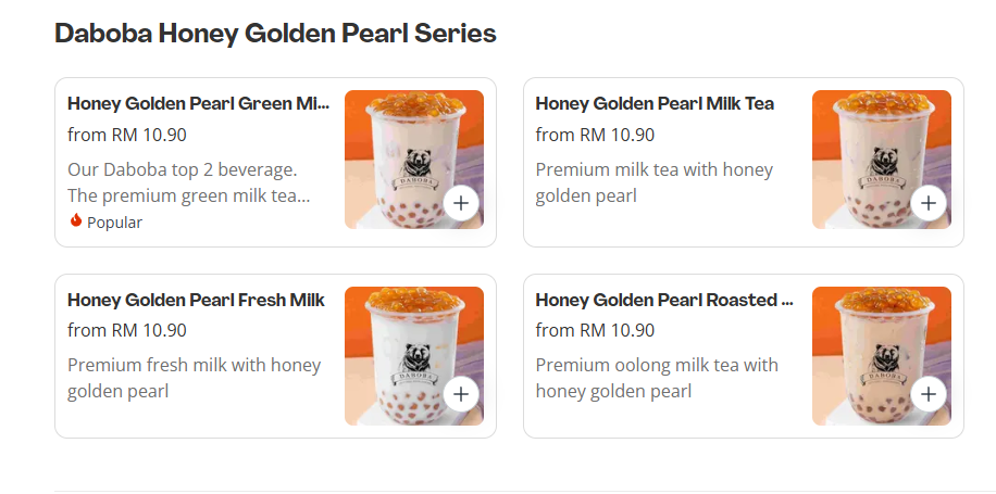 Daboba Honey Golden Pearl Series Prices