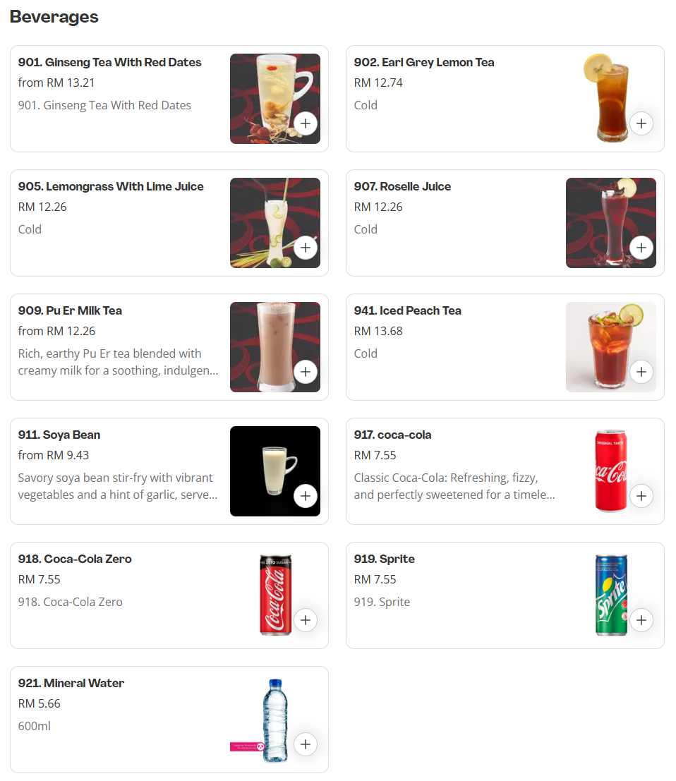 Din Tai Fung Beverages Prices