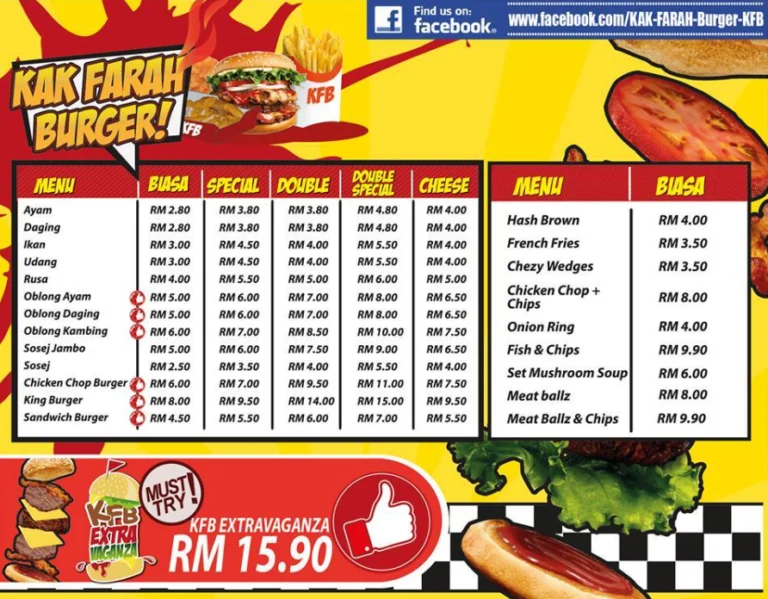 Farah Burger Menu