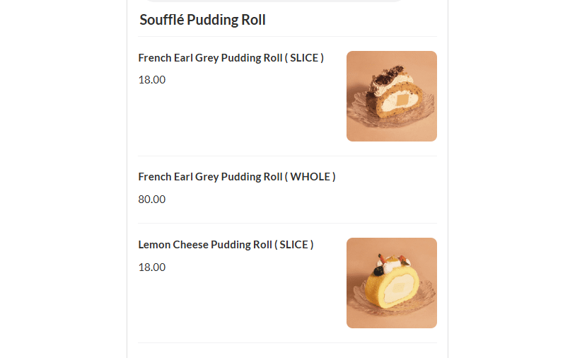 Flaon Souffle Pudding Roll Menu Prices