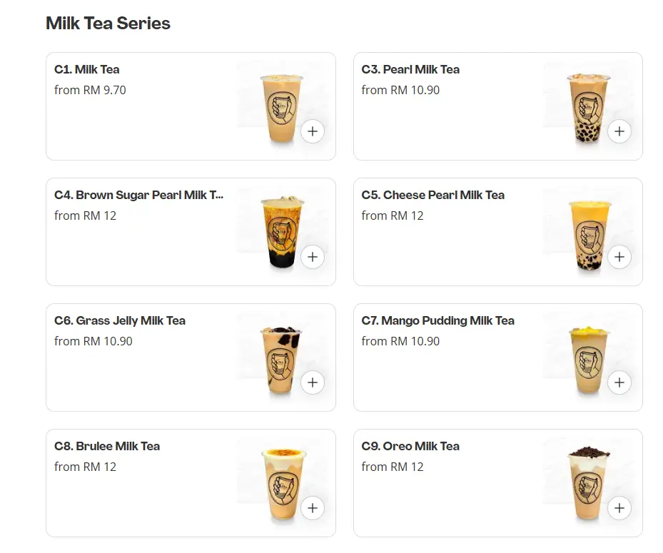 GTEA Milk Tea Series Prices