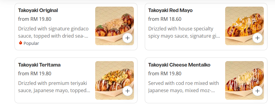 Gindaco Takoyaki Menu Prices