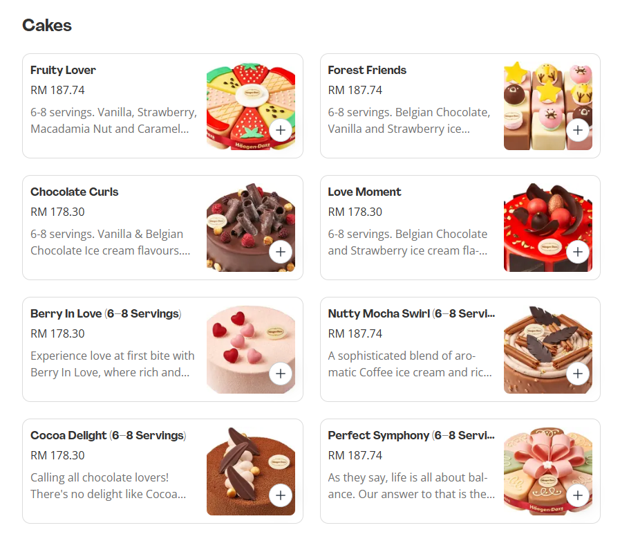 Haagen Daz Cakes Prices