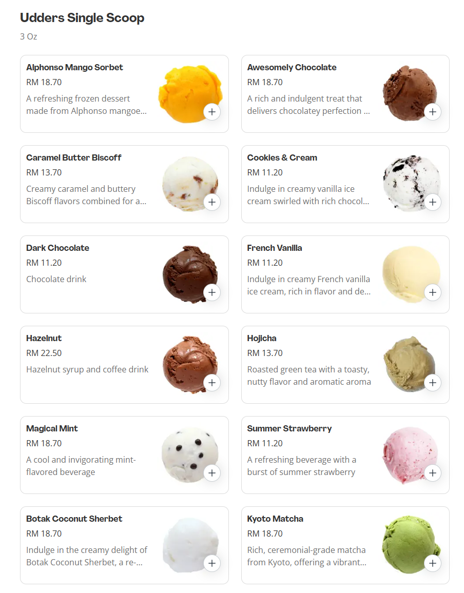 Hazukido Udders Single Scoop Menu Prices