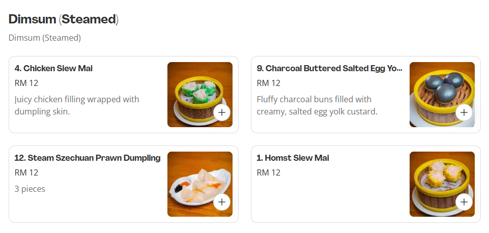 Homst Dimsum (Steamed) Prices