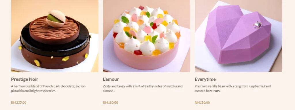 JY Food Lab Premium Cakes Menu Prices