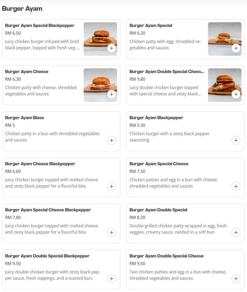 John Burger - Burger Ayam Menu Prices