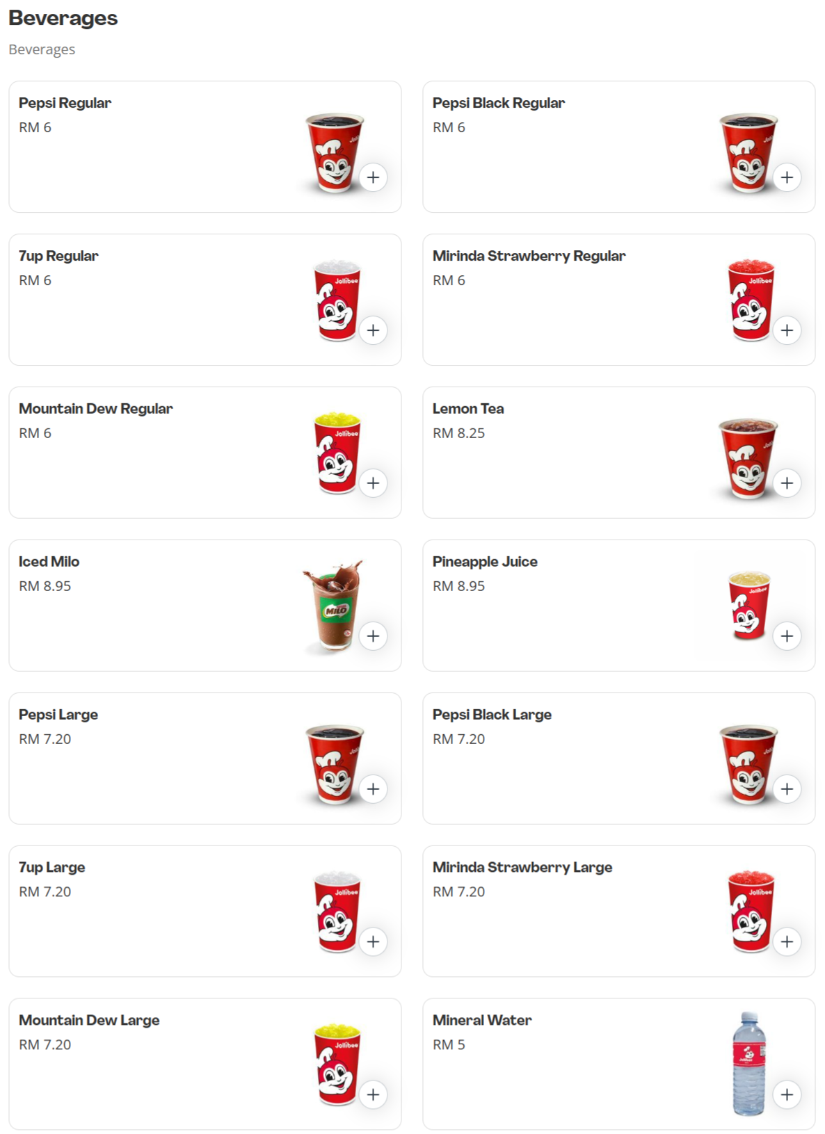 Jollibee Beverages Menu Prices