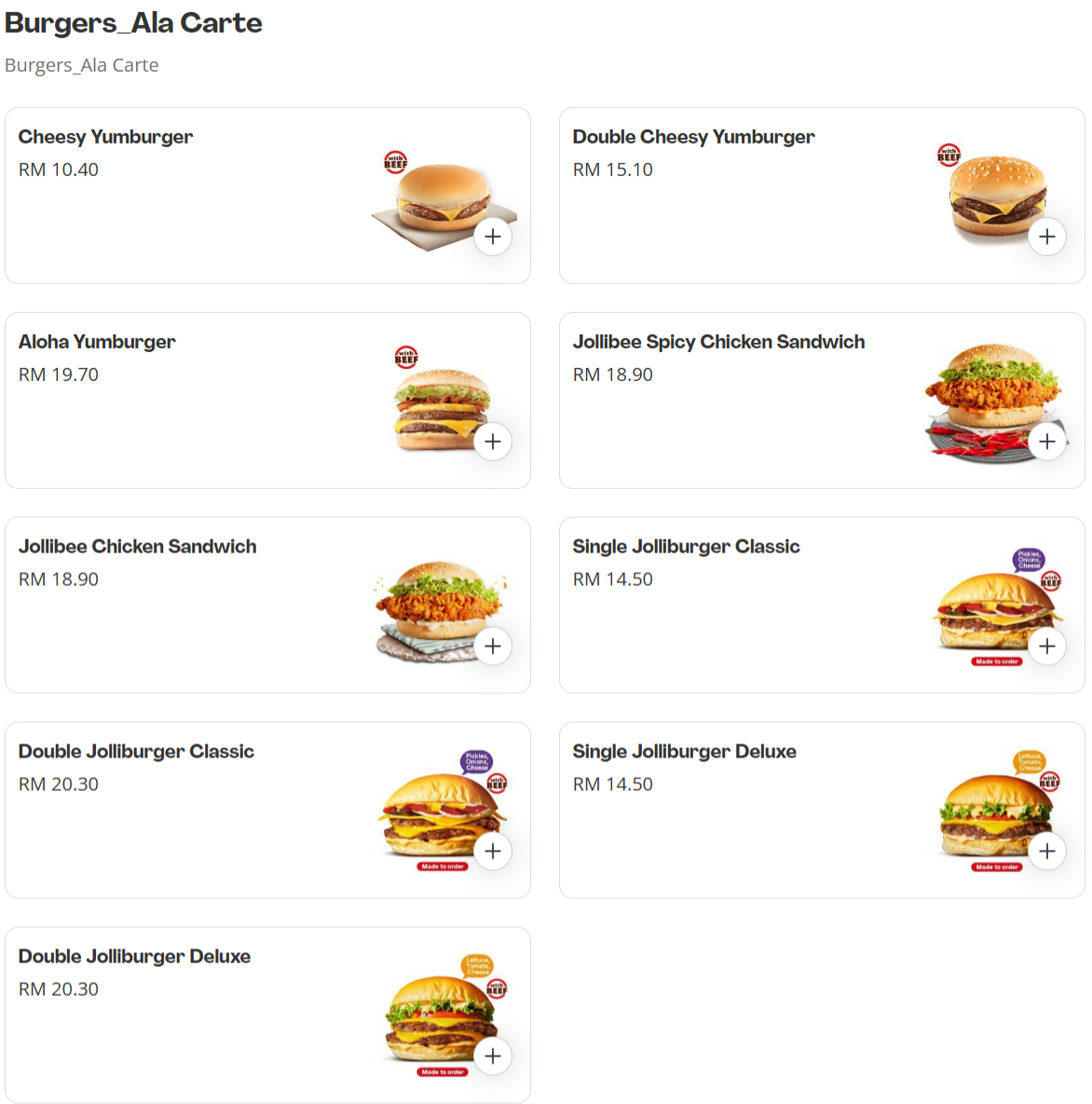 Jollibee Burgers_Ala Carte Menu Prices