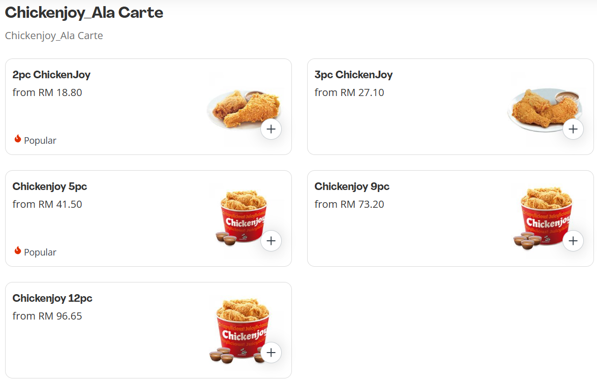 Jollibee Chickenjoy_Ala Carte Menu Prices